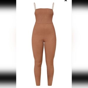 Chocolate Ribbed Spaghetti Strap Jumpsuit